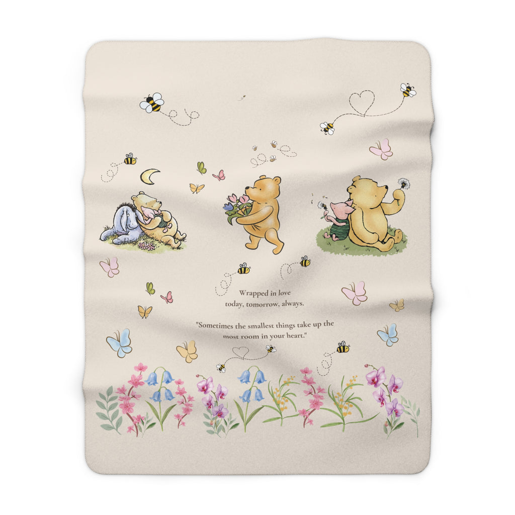 Sherpa Fleece Blanket — Winnie-the-Pooh Floral & Bee Cozy Throw (“Sometimes the smallest things…”)