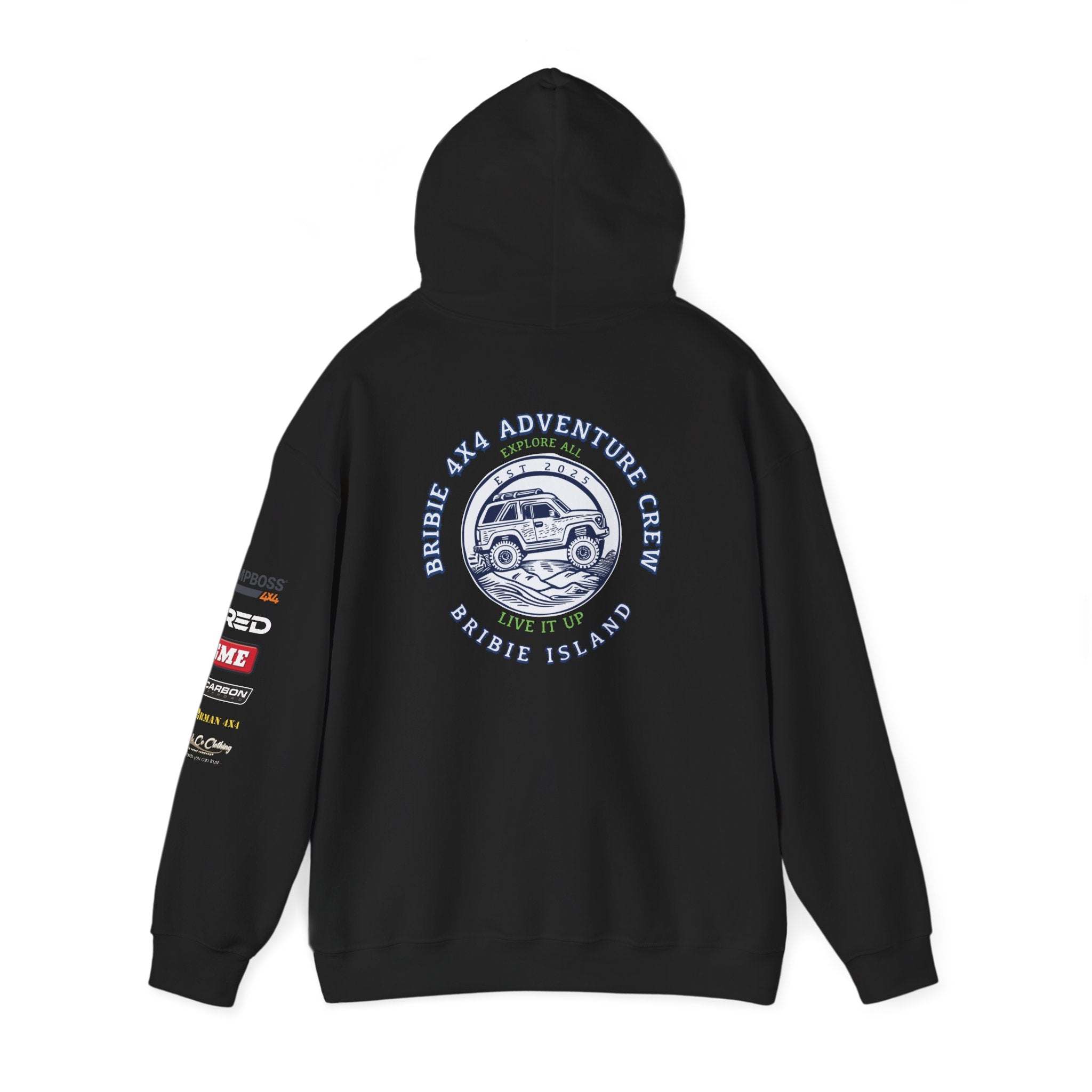 Bribie 4x4 Centre Road Trip Adventure Hoodie for Travel Lovers, Cozy Sweatshirt, Unisex Hooded Sweatshirt for Road Trips, Summer Outings, Vacation Gear