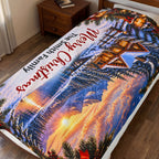 Merry Christmas Personalized Family Winter Cabin Velveteen Plush Blanket