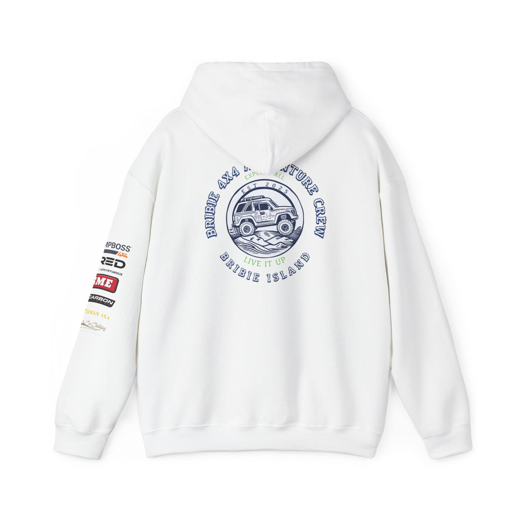 Bribie 4x4 Centre Road Trip Adventure Hoodie for Travel Lovers, Cozy Sweatshirt, Unisex Hooded Sweatshirt for Road Trips, Summer Outings, Vacation Gear