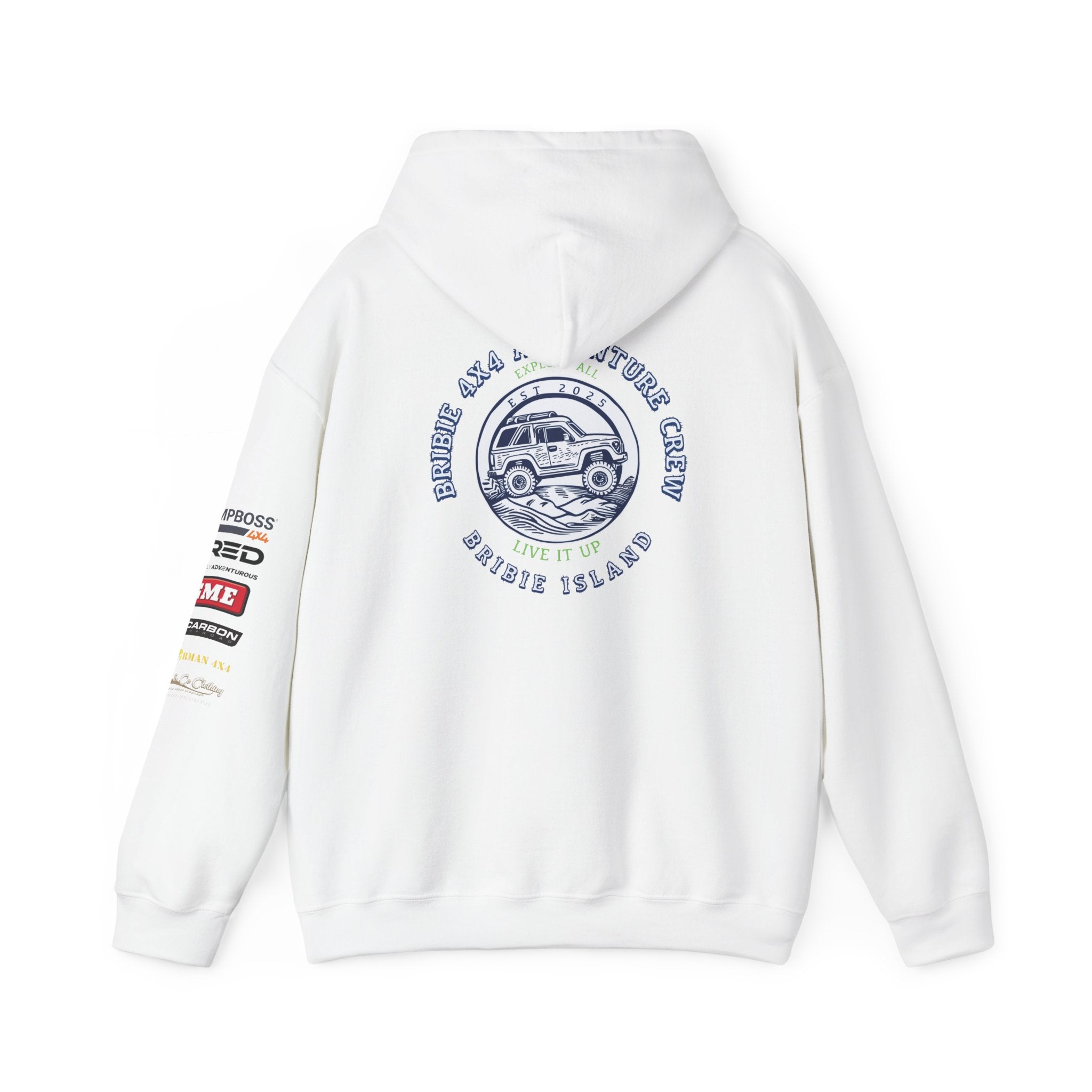 Bribie 4x4 Centre Road Trip Adventure Hoodie for Travel Lovers, Cozy Sweatshirt, Unisex Hooded Sweatshirt for Road Trips, Summer Outings, Vacation Gear