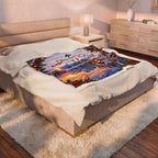 Merry Christmas Personalized Family Winter Cabin Velveteen Plush Blanket