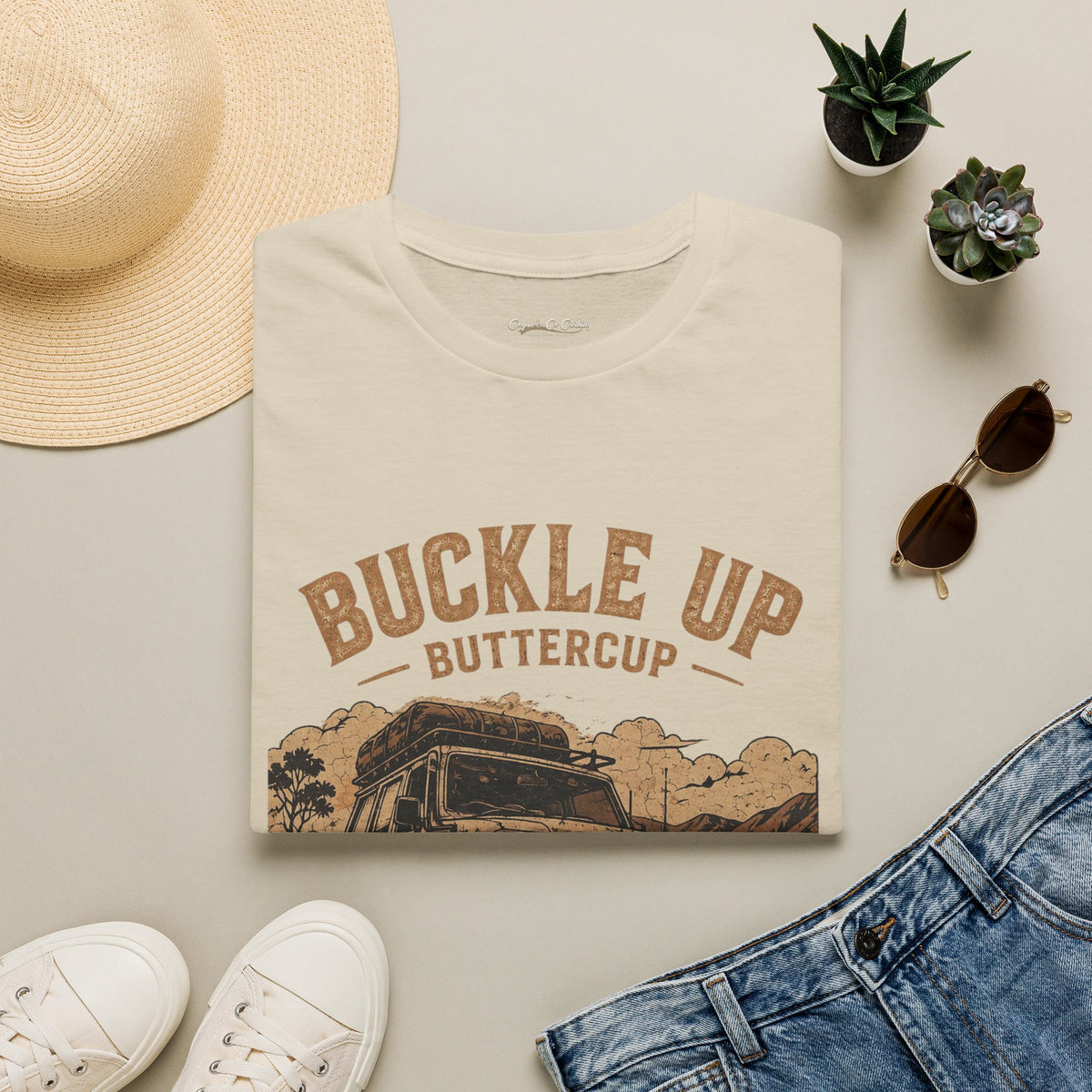 Buckle Up Buttercup Off-Road Truck T-Shirt — Vintage Adventure Tee Cogan & Co Clothing