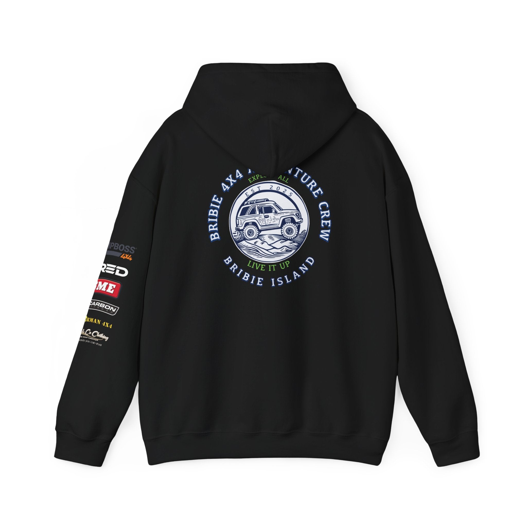 Bribie 4x4 Centre Road Trip Adventure Hoodie for Travel Lovers, Cozy Sweatshirt, Unisex Hooded Sweatshirt for Road Trips, Summer Outings, Vacation Gear