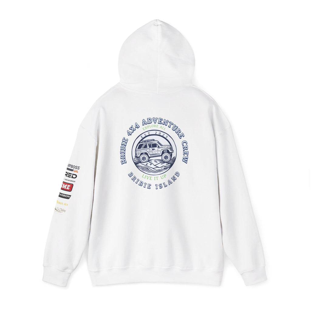Bribie 4x4 Centre Road Trip Adventure Hoodie for Travel Lovers, Cozy Sweatshirt, Unisex Hooded Sweatshirt for Road Trips, Summer Outings, Vacation Gear
