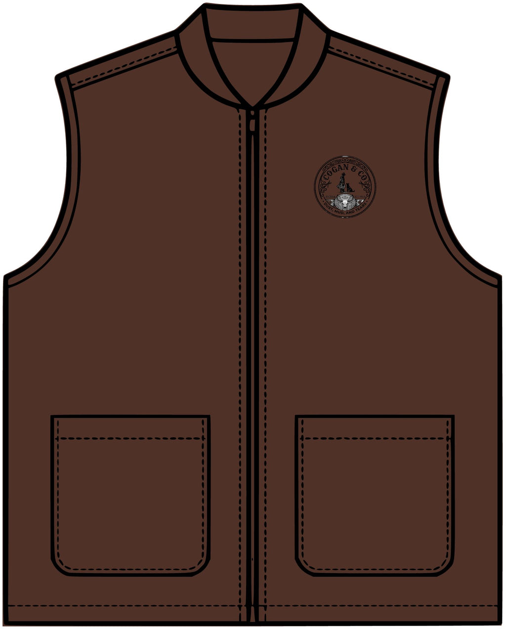 Cogan & Co Brown Canvas Work Vest — Heavy-Duty Zip-Up Utility Vest