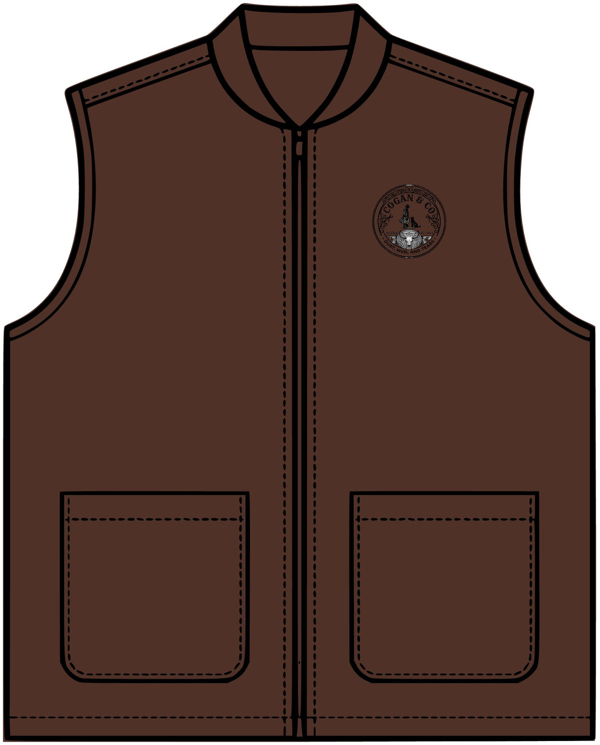 Cogan & Co Brown Canvas Work Vest — Heavy-Duty Zip-Up Utility Vest