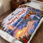 Merry Christmas Personalized Family Winter Cabin Velveteen Plush Blanket