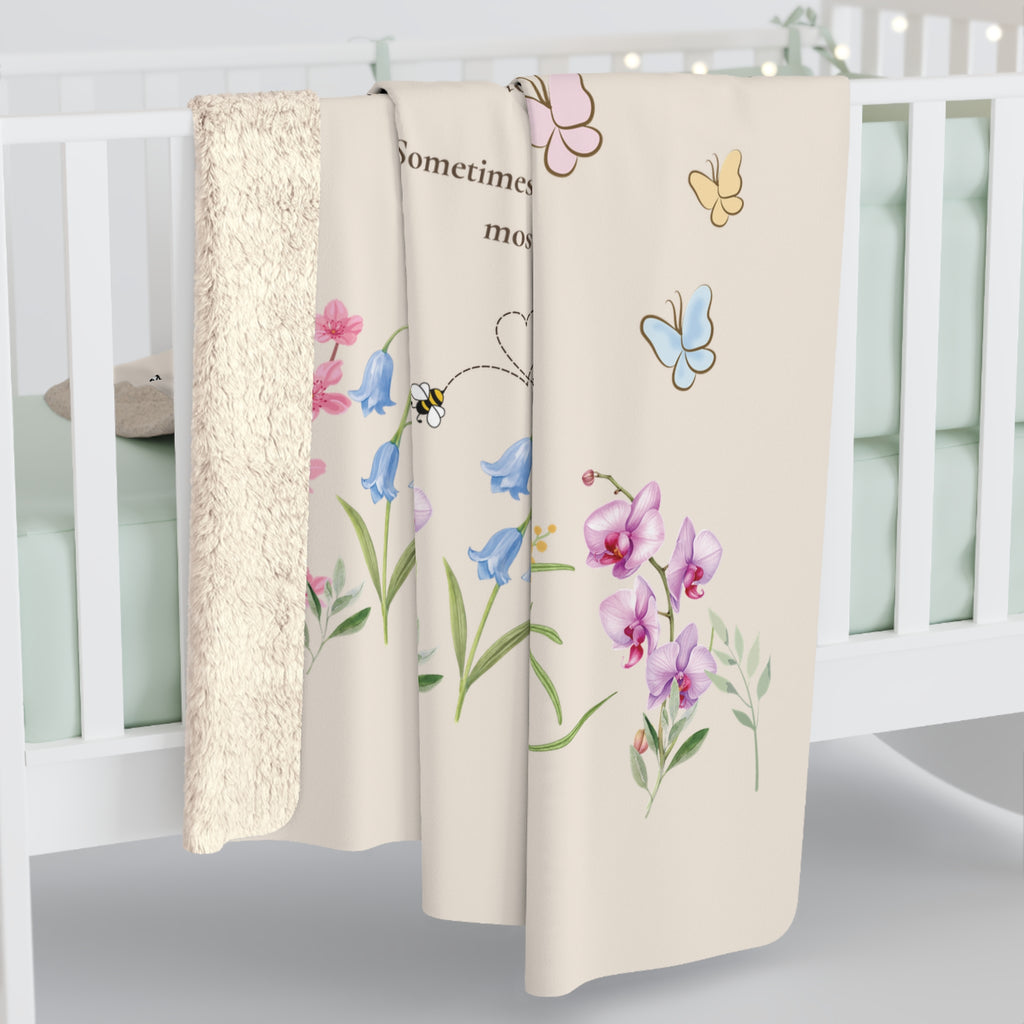 Sherpa Fleece Blanket — Winnie-the-Pooh Floral & Bee Cozy Throw (“Sometimes the smallest things…”)