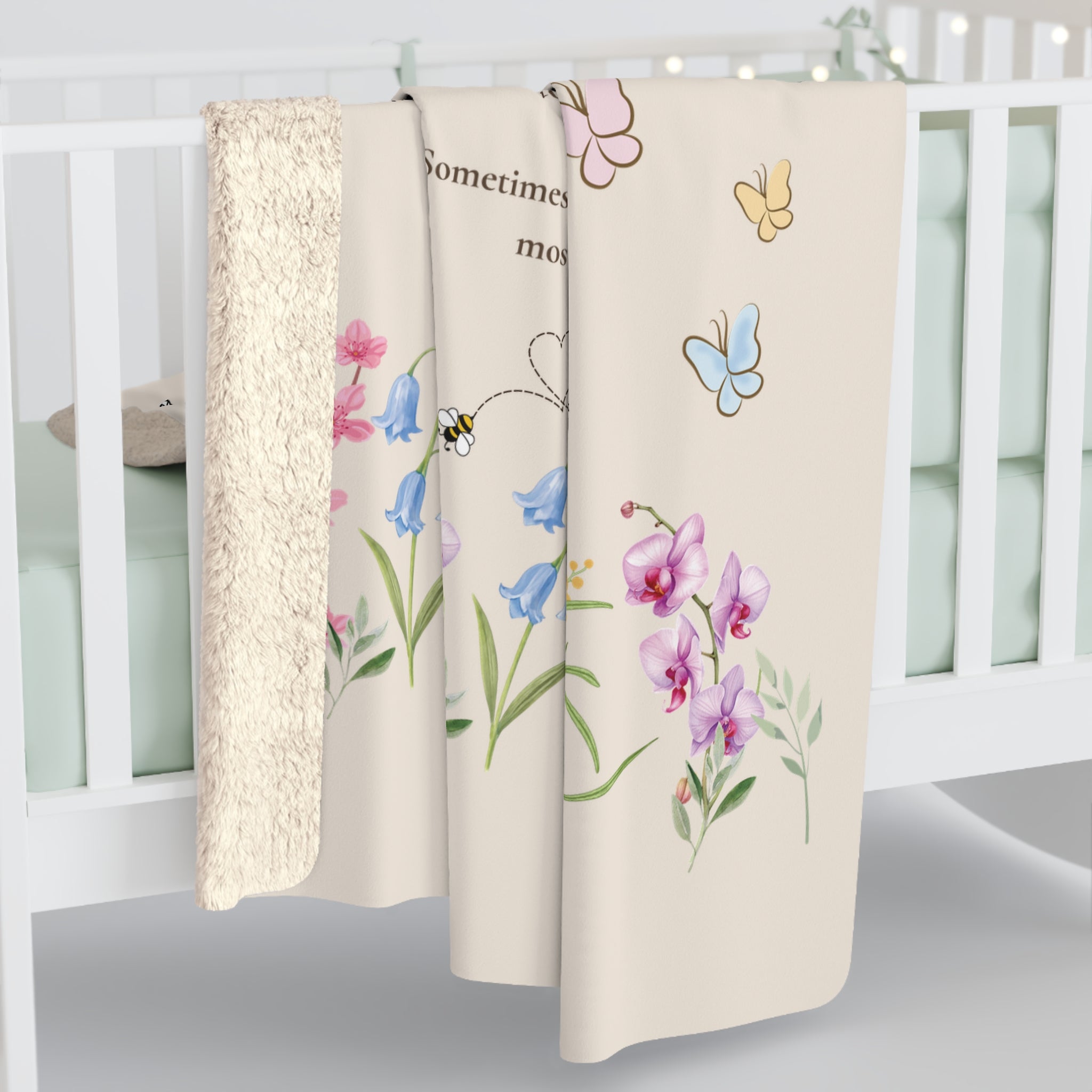 Sherpa Fleece Blanket — Winnie-the-Pooh Floral & Bee Cozy Throw (“Sometimes the smallest things…”)